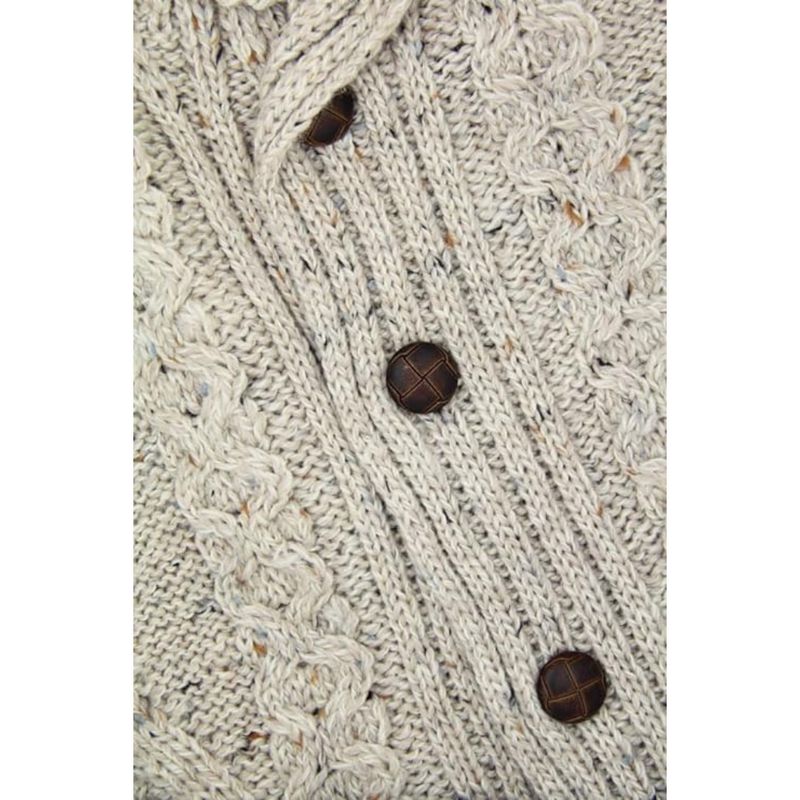 Men's Irish Aran Cable Knitted Button Cardigan Oatmeal